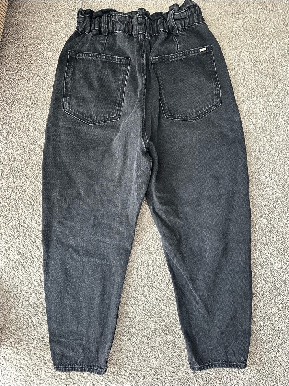Zara High-Waist Paperbag Black Barrel Denim Jeans - Size 4 - Picture 5 of 7